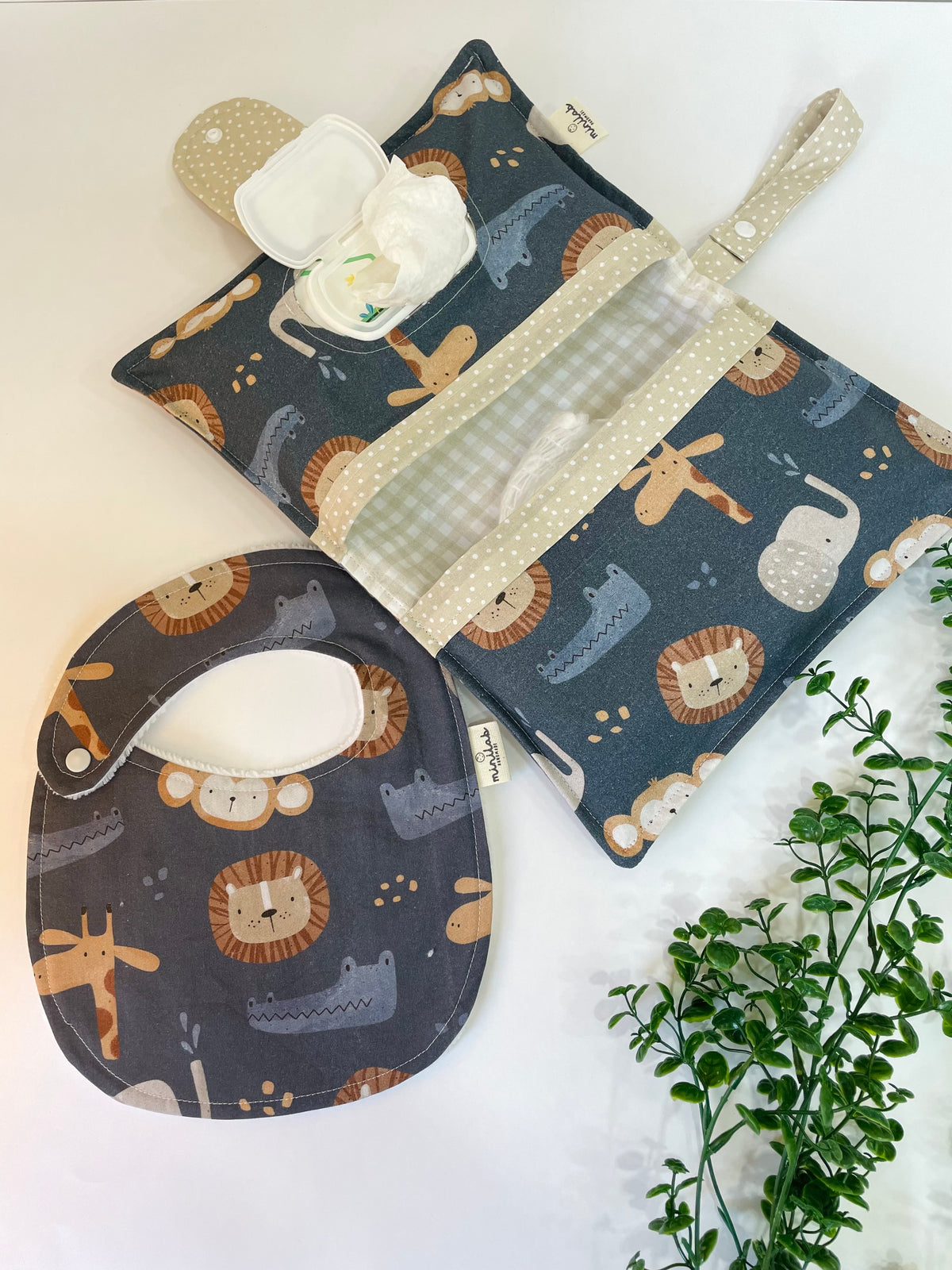 Set Portapannolini e Bavaglino 💙 Savana Blu 💙🐒