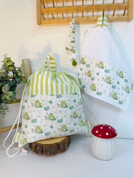 Set regalo 🐸 sacca zaino, asciugamano, portaciuccio