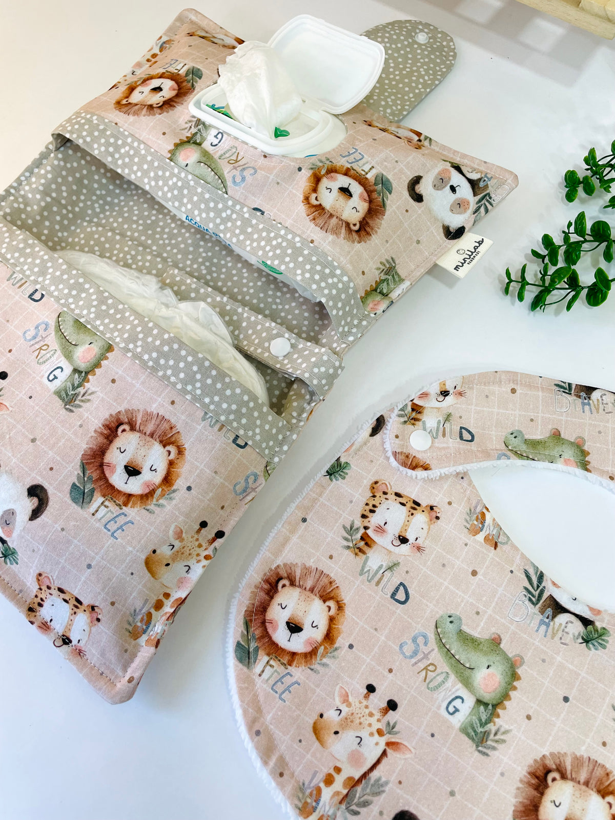 Set Portapannolini e Bavaglino 🦁 animali soft 😌