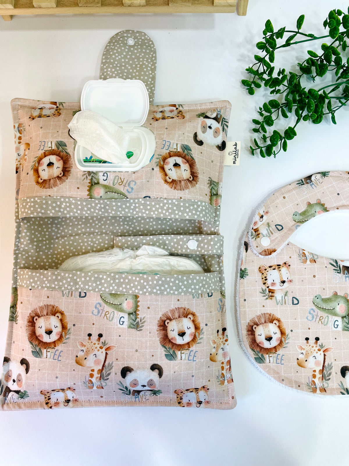 Set Portapannolini e Bavaglino 🦁 animali soft 😌