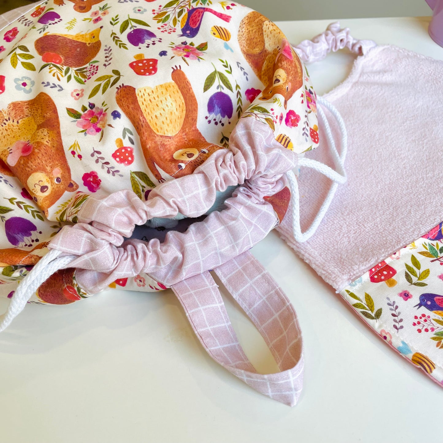 SET ASILO: sacca zainetto e bavaglino con elastico 🐻🌸
