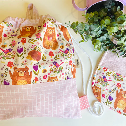 SET ASILO: sacca zainetto e bavaglino con elastico 🐻🌸